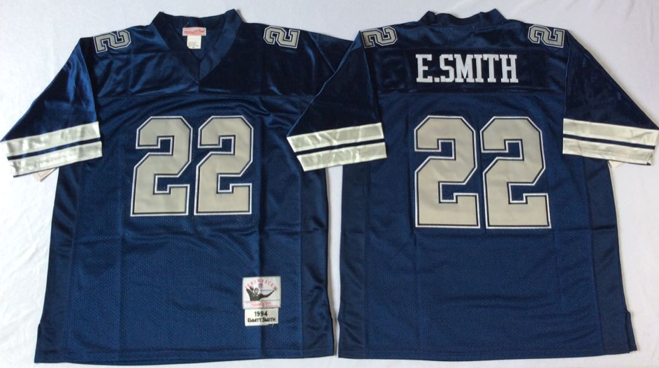 Men NFL Dallas Cowboys 22 E Smith blue style 2 Mitchell Ness jerseys